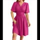 thumbnail image 1 of Vestido de Mujer de Verano 2025, Elegante Minivestido con Volantes y Escote en V Profundo, Vestidos A la Cintura Rosa Roja XL, 1 of 10