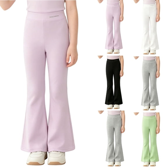 Nilvkv Girls Flare Pants, Leggings for Girls, Ice Silk Solid Bell Bottoms with Elastic Waist for Summer Casual Wear White 5-6 Years