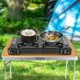 thumbnail image 3 of Double Burner Butane Stove, Butane Camping Stove Kit with Grill Plate and Carrying Case, Portable Auto Ignition Camping Burner LPG for RV, Apartments, Outdoor (No Baking Pan), 3 of 11