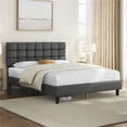 thumbnail image 2 of Yaheetech Queen Size Upholstered Platform Bed with Square Tufted Headboard, Dark Gray, 2 of 8