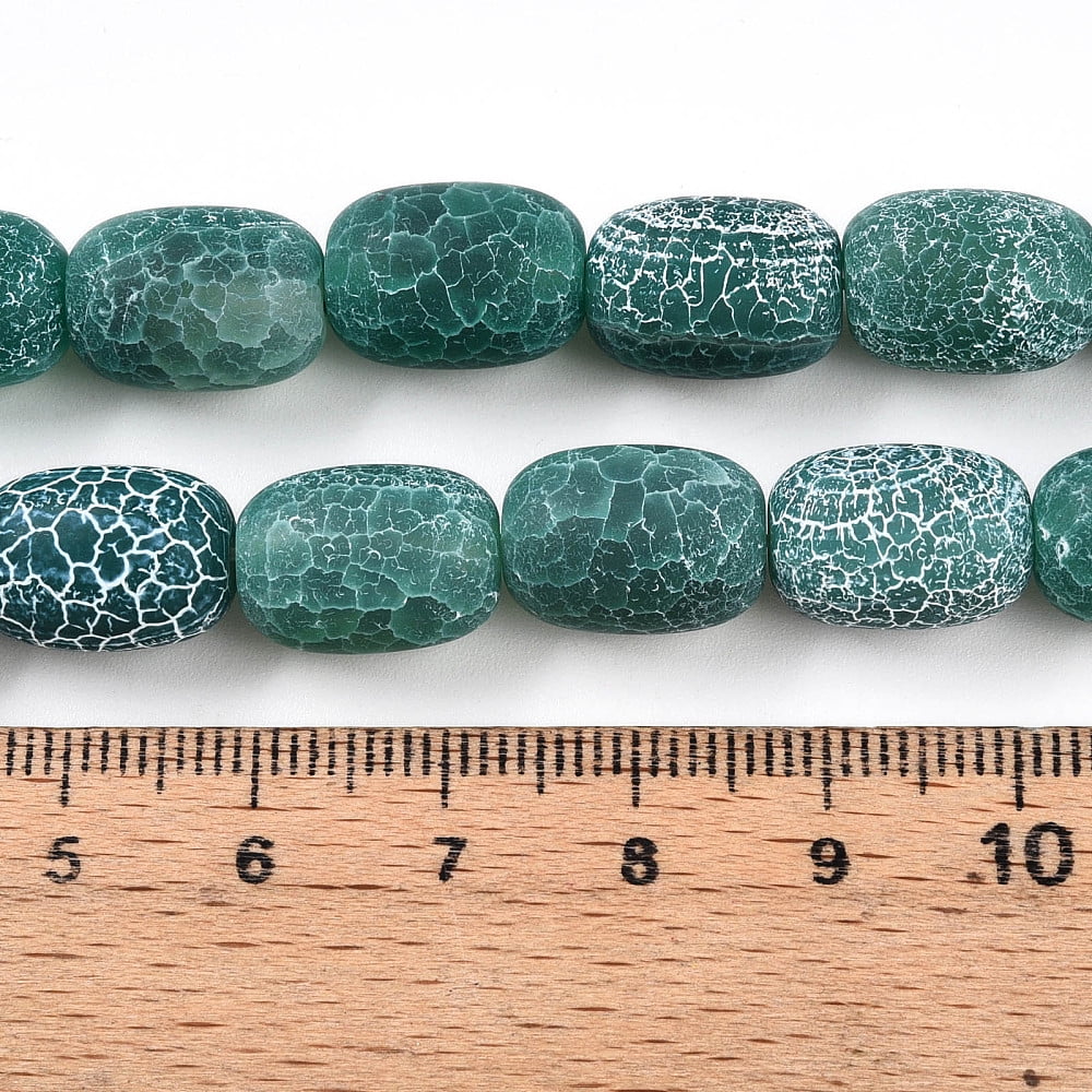 Natural Weathered Agate Beads Strands Dyed Barrel Light Sea Green 13~14x9~10.5mm Hole: 1.2mm 28pcs/strand 14.57~14.96 inch(37~38cm)