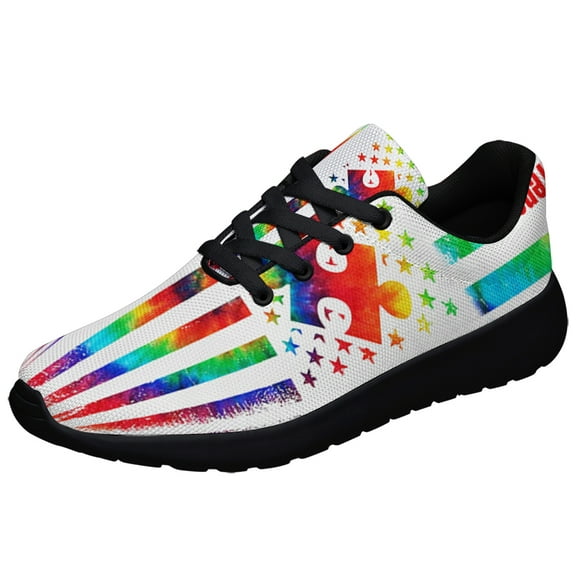 Autism Tie Dye Shoes Sneakers for Women Men Black Size 3.5