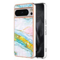 SaniMore for Google Pixel 8 Pro 6.7" 2023 Case with Wireless Charging Shockproof TPU Backplane Glitter Marble Pattern Fashion Design Anti-drop Anti-fingerprint Skin-feel Cover, Green/Pink