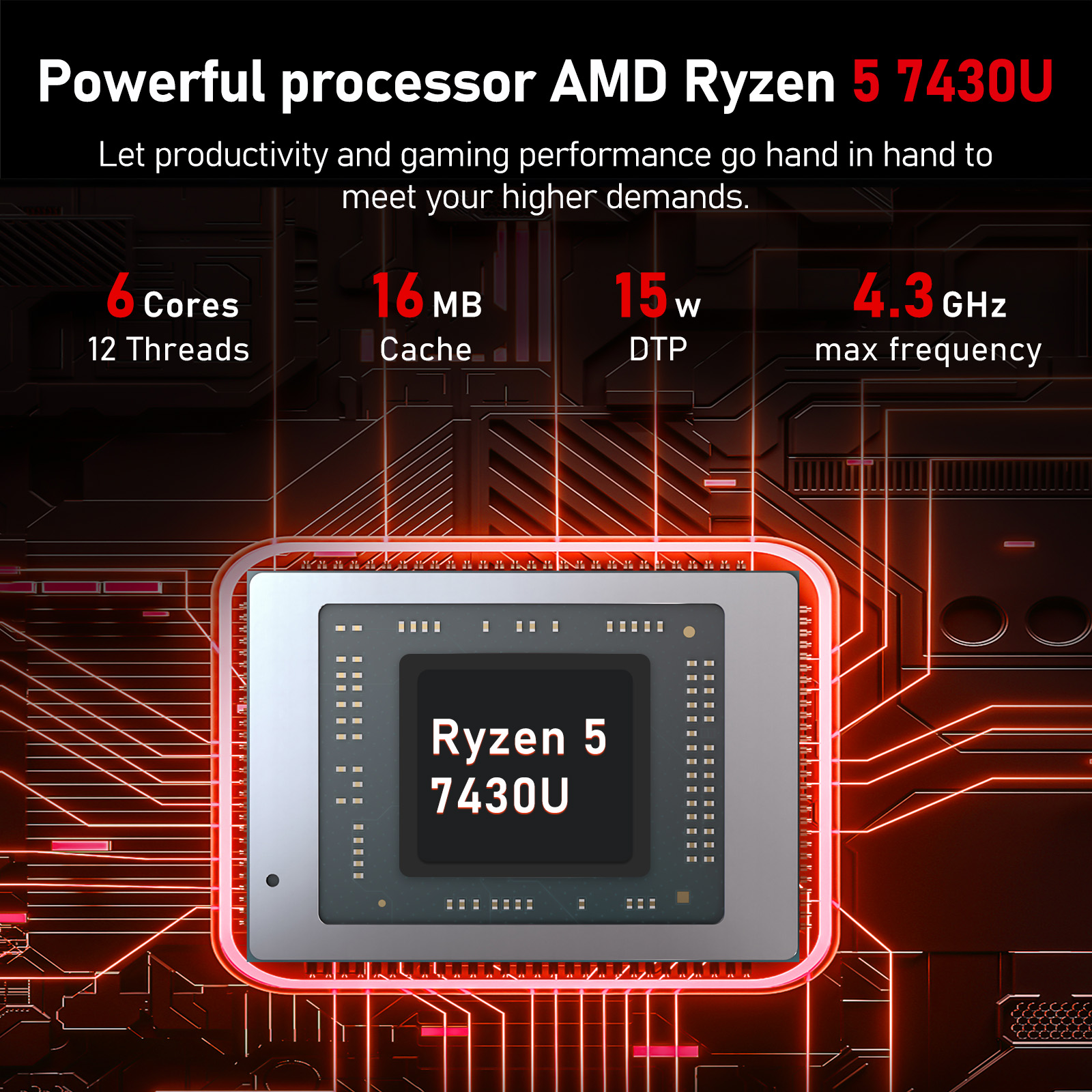 Chheart 2025 Gaming 15.6 Inch FHD Computer Laptop, AMD Ryzen 5 7430U 6C/12T, 16GB, 1TB SSD,AMD Radeon Graphics,1920 * 1080,WiFi 5,BT5.0,Backlit