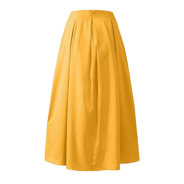 USSUMA Skirts for Women Midi Skirt Solid Color High Waist