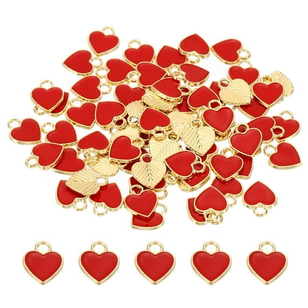 70pcs Heart Charm, Heart Bracelet Charm Pendants Resin Glitters for Jewelry Making Bracelet, Red