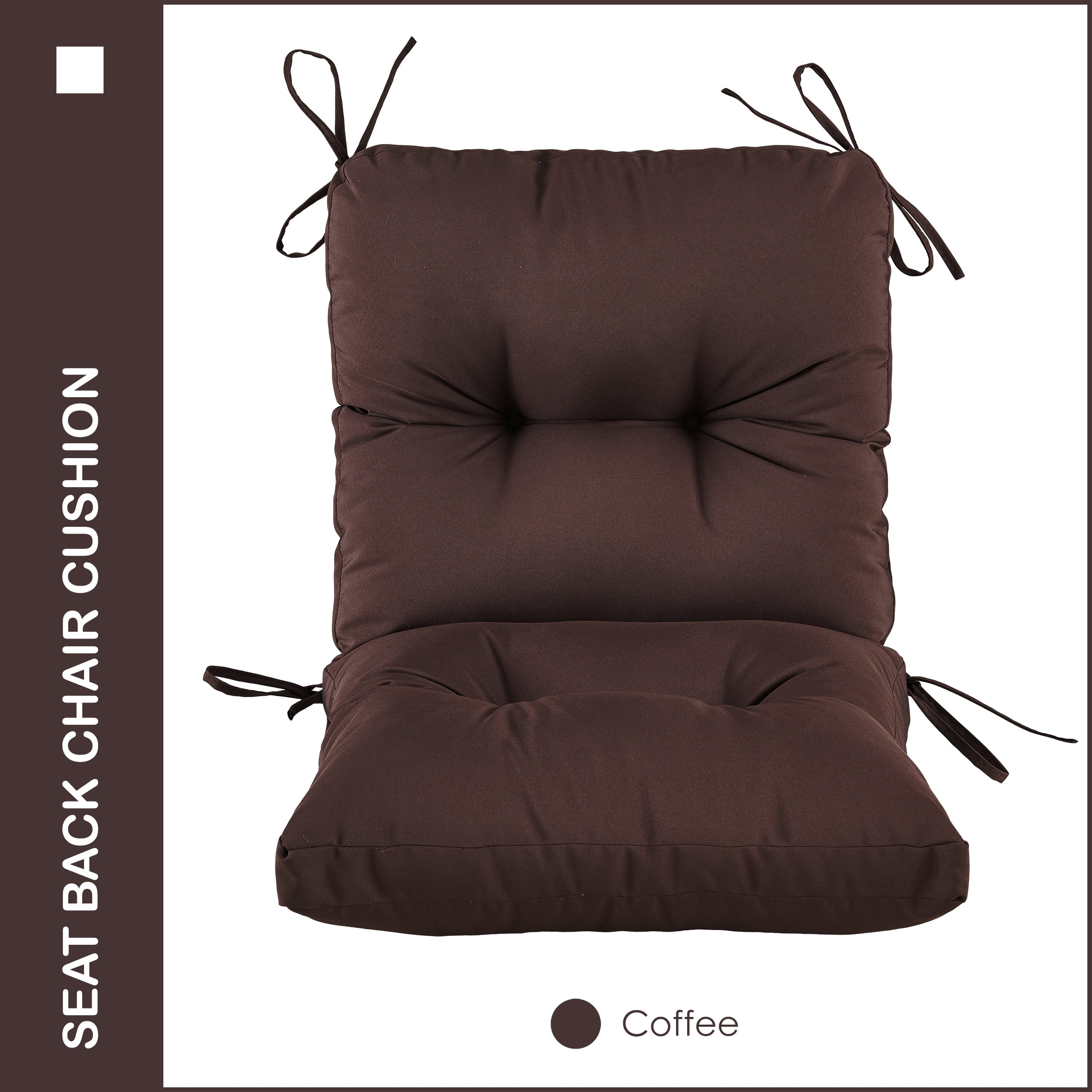 YOOZEKU Outdoor Indoor Seat Back Chair Cushions Set of 4,Waterproof Tufted Lawn Dining Chair Cushions for Patio Furniture with Ties,42x21inch, Coffee