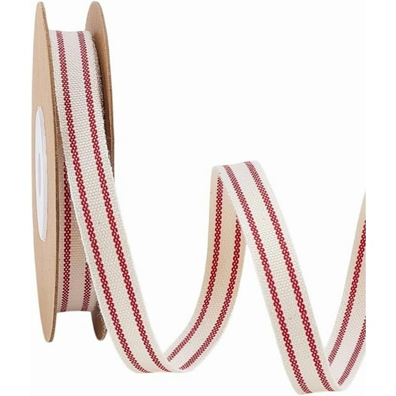 3/8 inch Red White Strip Ribbon Cotton Striped Ribbon Cotton Webbing Farmhouse Ribbons Roll for Gift Wrapping Home Decor DIY Crafts Bouquet 10 Yards Dark Red