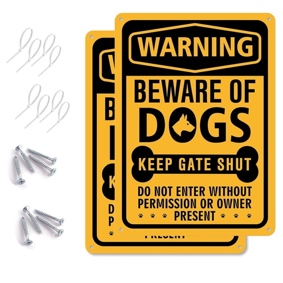 ZLZLCFZE Reflective Beware of Dog Sign 10"x7" Aluminum Metal, 2 pack - Weatherproof Warning Signs for Fence, Yard & Gate
