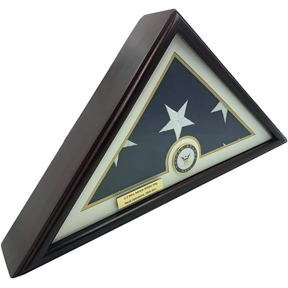 DECOMIL Flat Base American Veteran Burial Flag Display Case - Customized Name Plate (Navy) - For 5x9 Flag