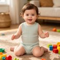 thumbnail image 2 of GobdXE Vertical Stripe Sleeveless Baby Solid Bodysuit Soft Cotton Snap Crotch Tank Onesie Size:0-3 Months, 2 of 6