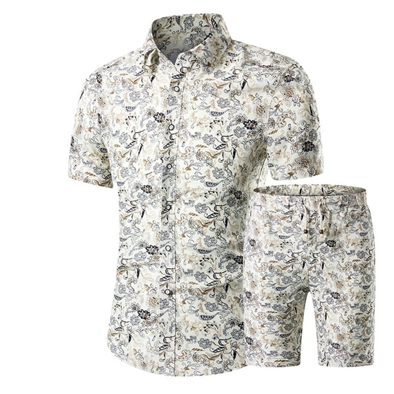 Cloudstyle Men's Floral 2 Piece Tracksuit Short Sleeve Top and Shorts