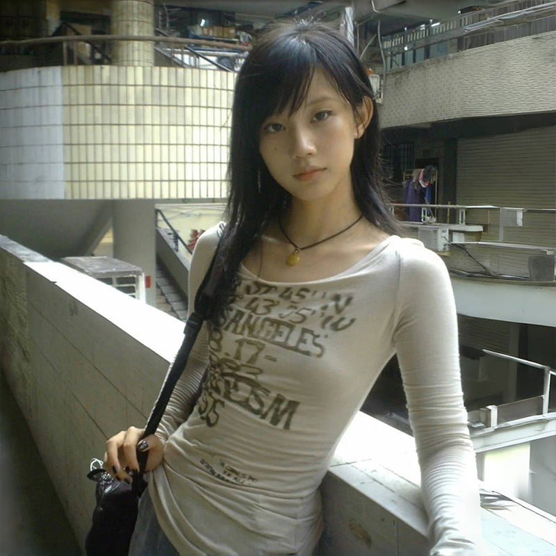 Japanese Y2k Letter Print T-shirt Trashy 2000s Style Long Sleeve