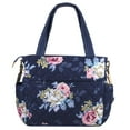 thumbnail image 2 of Baby Essentials 3 Piece Multi-Pocket Quilted Diaper Bag Tote with Removable Luggage Strap and Matching Striped Changing Pad in Navy Blue Floral, 2 of 7