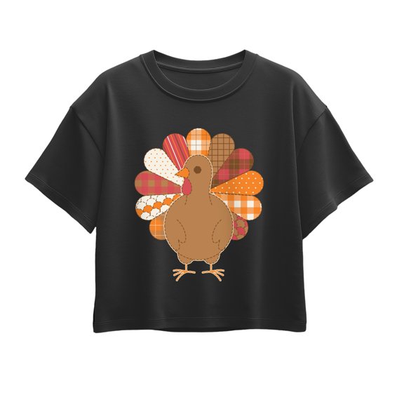 Instant Message - Fall Turkey Patterns Girls' Short Sleeve Boxy Graphic T-Shirt