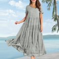 thumbnail image 2 of WTOBBY Women's Summer Dress Casual Loose Long Beach Vacation Dresses Short Sleeve Solid Color, Easy and Breezy for Daily Wear,Silver S, 2 of 5