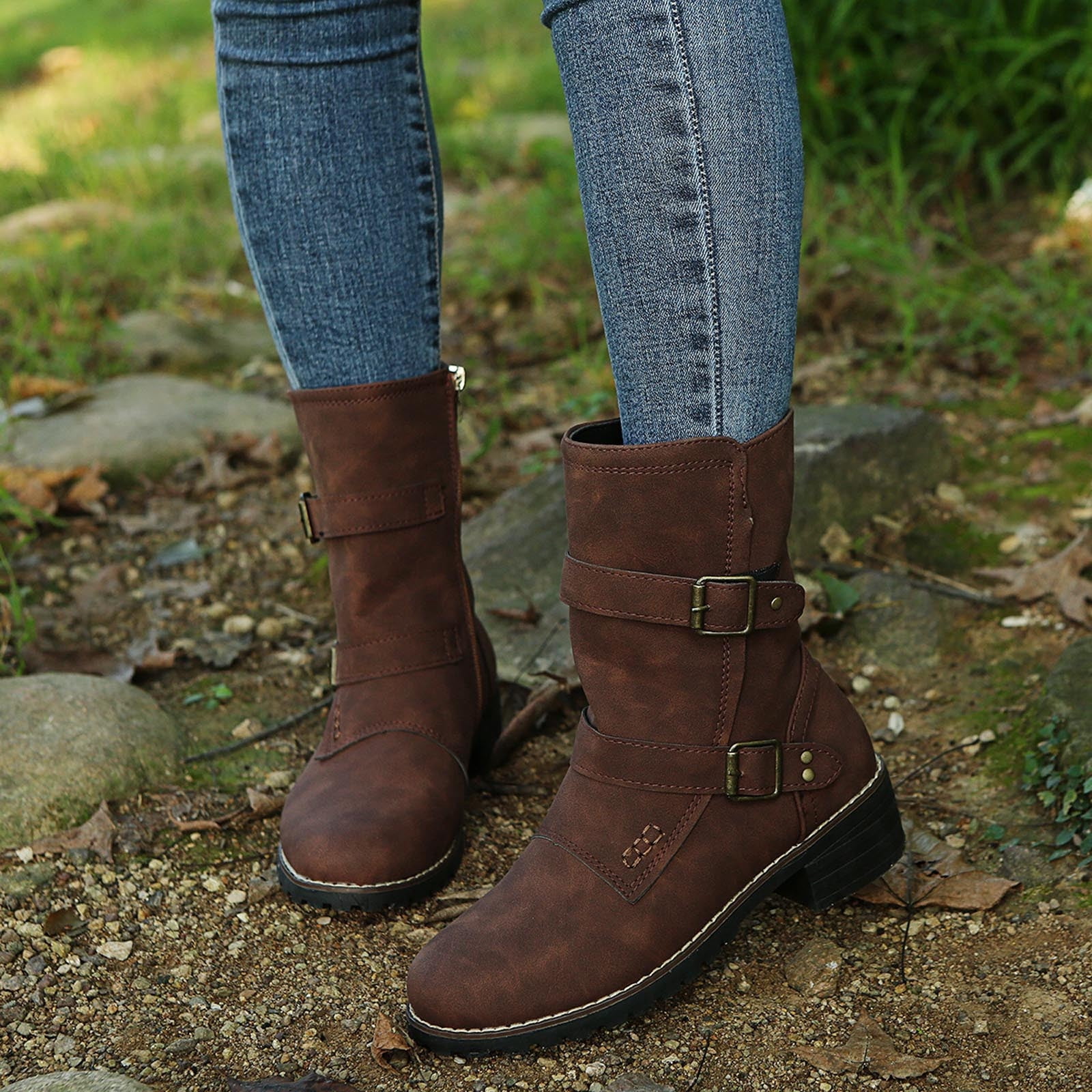 Zunfeo Women's Mid Calf Boots- Pointy 
