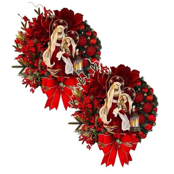2Pack Holy Family Wreath Decorations Lighted Scene Christmas Door Decorations Christmas Wreaths For Front Door Outdoor Christmas Wreath Home Holiday Wreath Home Decor