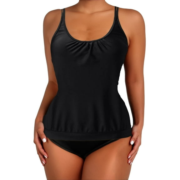 New Swimwear Split Women's Printing Square Corner Tankini Swimwear Top for Beach