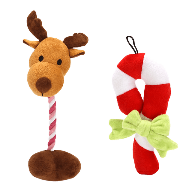 Juguetes navideños para perros de peluche - Juguetes masticables rellenos Juego de juguetes interactivos para cachorros para mascotas pequeñas y medianas