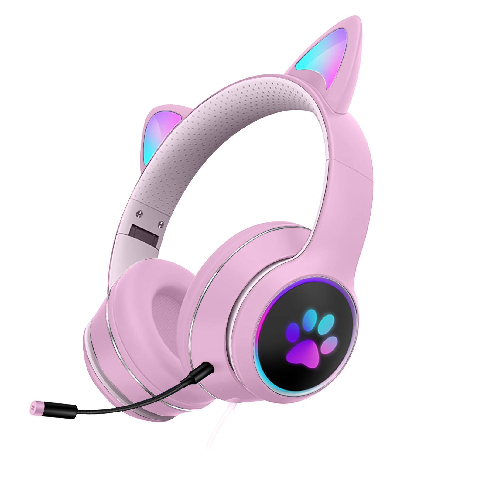 Folding AKZ022 Cat Ear Luminous Gaming Wired Headset With