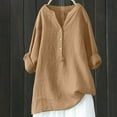 thumbnail image 3 of Womens T Shirts Tops Solid Color V-Neck Button Long Sleeved Shirt Womens Golf Shirt,Khaki,M, 3 of 4