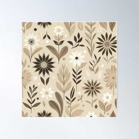 Aesthetic Beige Floral Pattern Poster Wall Art, Modern Wall Decor For Living Room Bedroom, 17x17 UNFRAMED