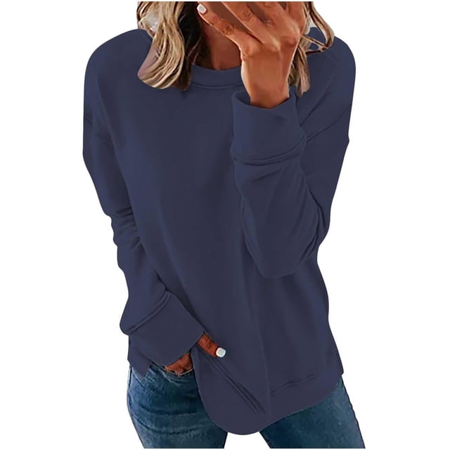 Chemises de Compression à Manches Longues pour Femmes à Col Rond Uni Plus Sweat-Shirt Oversize Pulls Coupe Ample à la Mode des Hauts Légers pour les Femmes de Grande Taille Gris M