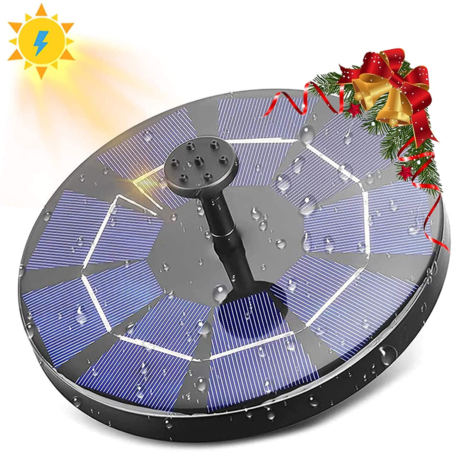 Kepooman 3W Free Standing Floating Solar Powered Bath Fountain Pump with 16 Nozzle for Garden Pond Pool, Multi-color Kepooman 3W Free Standing Floating Solar Powered Bath Fountain Pump with 16 Nozzle for Garden Pond Pool, Multi-color