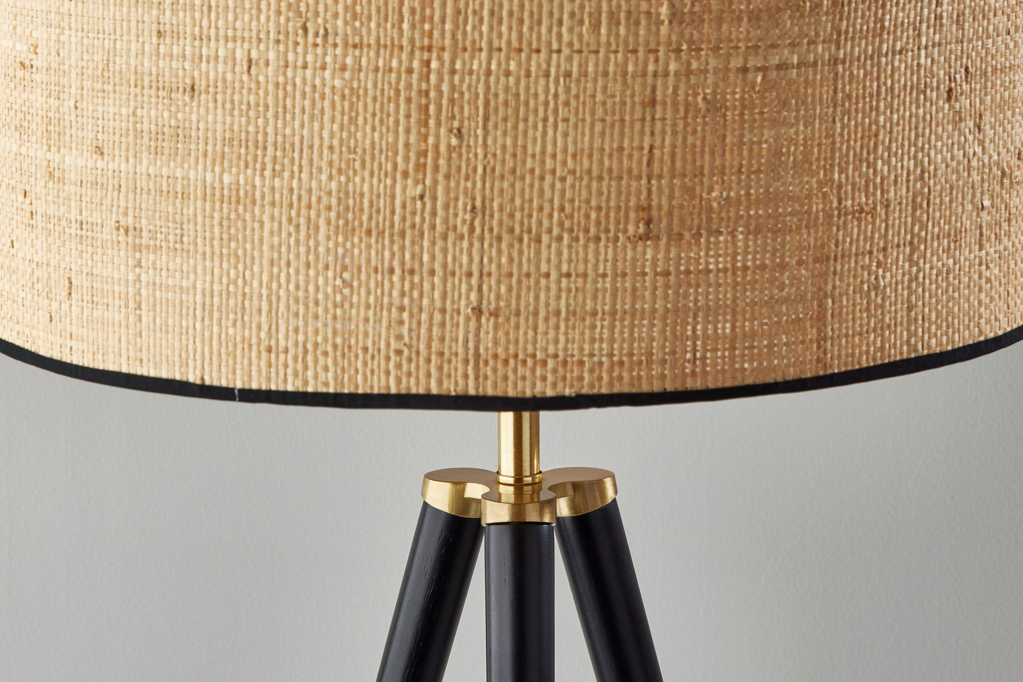 Adesso Jackson 19.15" Coastal Adjustable Head Black Wood w. Antique Brass Accents Tripod Lamps Floor Lamp with Black Wood w. Antique Brass Accents Shades