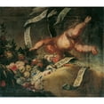 thumbnail image 3 of Peter Strudel 17x15 Black Modern Framed Museum Art Print Titled - Putto with Flowers, Fruits and Saying Band (1698-1699), 3 of 5