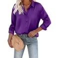 thumbnail image 2 of Gyexs Satin Blouses for Women Long Sleeve Button Down Silk Shirts Business Casual Loose Workwear Tunic Tops Purple, Size XL, 2 of 4