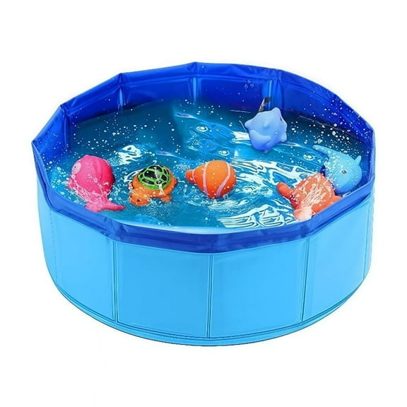 Kitty Pool & Cat Water Toy - Foldable Cat Pool with 6 Fish Toys, Interactive Water Pool
