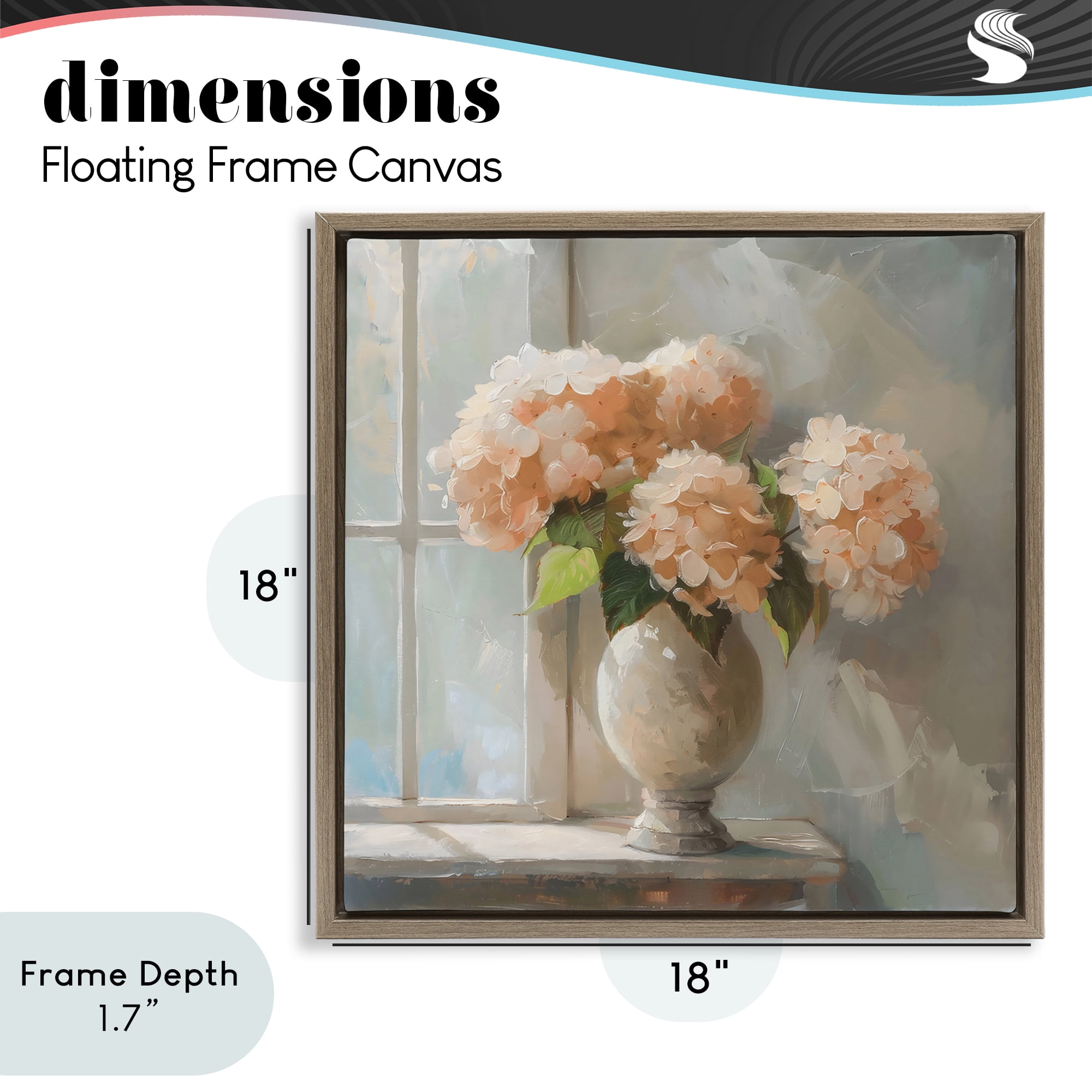 Stupell Industries Pink Hydrangea in Sunlit Vase Brown Framed Floater Canvas Wall Art, design by Creative Studio