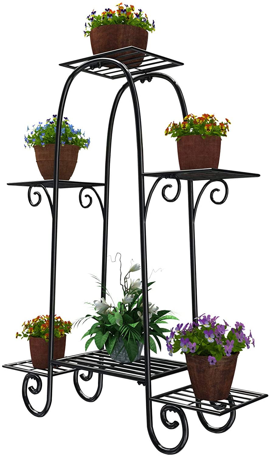 6 Tiers Metal Plant Stand Flower Balcony Pot Patio Rack Outdoor Home Garden