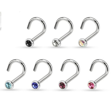 - Nose Ring 20g 7 Pcs Assorted 316L Surgical Steel Press Fit Gem Nose Screw
