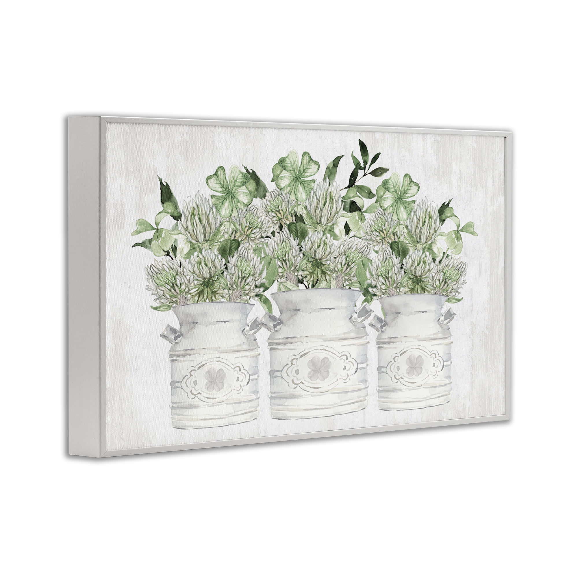 Stupell Industries Spring Potted Clovers Botanical & Floral Painting White Framed Art Print Wall Art, 18 x 12