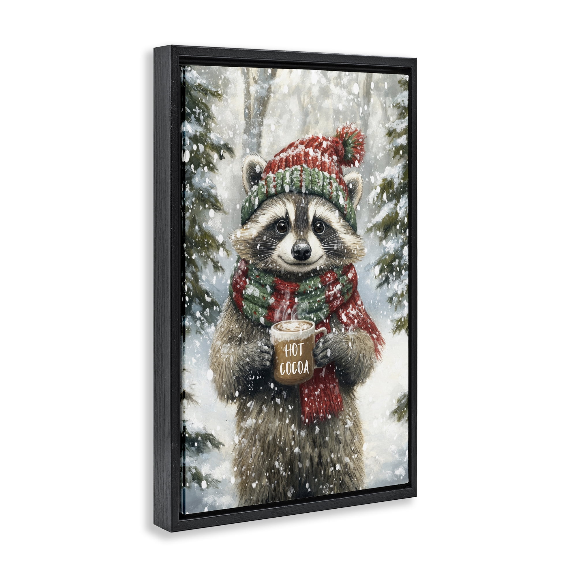 Stupell Industries Merry Cocoa Raccoon Black Framed Floater Canvas Wall Art, design by Tina LeCour