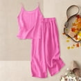 thumbnail image 4 of Girls 2 Piece Cotton Linen Outfit 3-14 Years Adjustable Spaghetti Strap Top and Wide Leg Pants with Pockets Summer Casual Set for Kids Hot Pink 130(130), 4 of 7