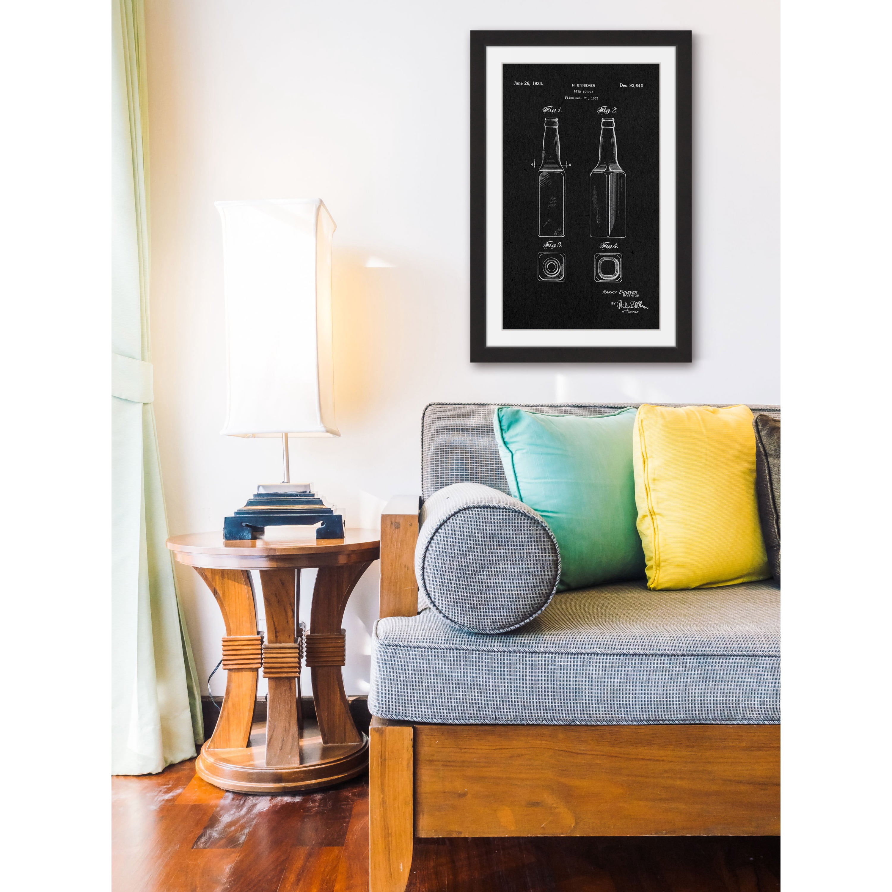 "Beer Bottle 1933 Black Paper" Framed Painting Print