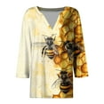 thumbnail image 4 of CYMMPU Summer Fashion Shirts 3/4 Sleeve V Neck Tunic Tops Bee Pattern Spring Tops Blouses for Women Dressy Casual Loose Fit Business Elegant Work Topss Multicolor S, 4 of 5