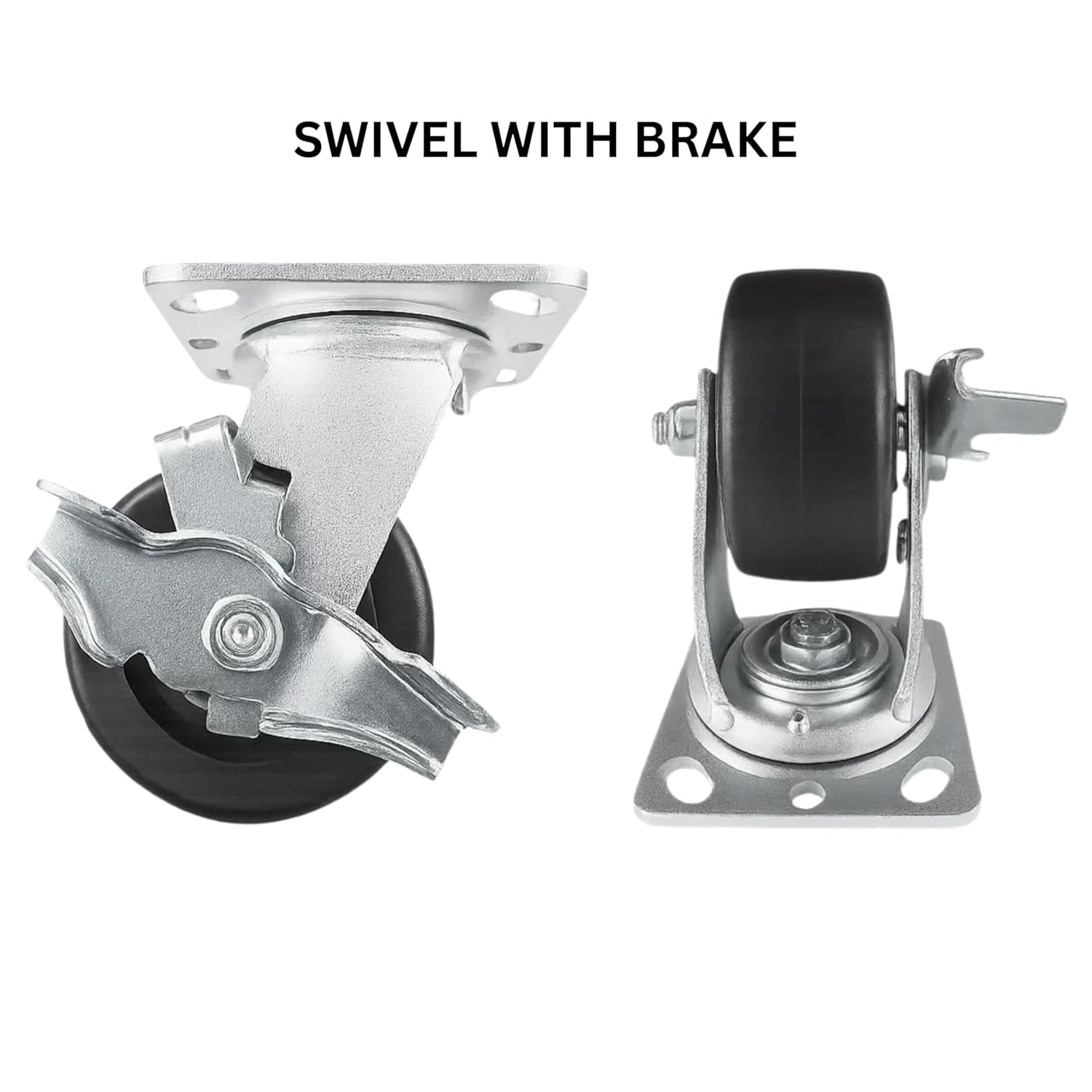 4 Heavy Duty Caster Set 4" Plastic Wheels - 4 Swivel with Brake