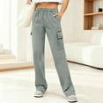thumbnail image 2 of ZHYou Cargo Sweatpants for Women,High Waist,Elastic Waistband,Side Pockets,Wide Leg Joggers,Gray,Size L, 2 of 9