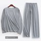 thumbnail image 1 of Conjunto de pantalones de dormir ultrafinos de manga larga de seda helada para hombre, ropa para el hogar para primavera y verano, pantalones largos de nueve puntos, traje camisón, 1 of 5