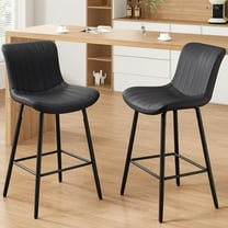 Farini 26" Counter Stools Set of 2, Modern Faux Leather Barstools, Counter Height Chairs for Kitchen Islands & Dining Rooms, Black