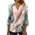 thumbnail image 2 of Jacenvly Womens Tops 3/4 Sleeve Misses Fold Printed Regular Misses V Neck Button Tops Summer and Fall Blouse, 2 of 5