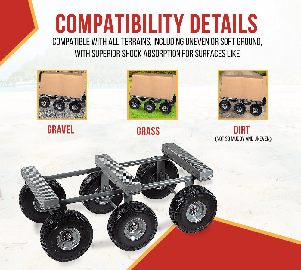 4 Pack 40" x 22" 6 Wheel All Terrain Dolly 1,200 lbs WLL - Heavy Duty Rubber Cap & Hardwood Furniture Moving Dolly w/ 10" Casters Mover