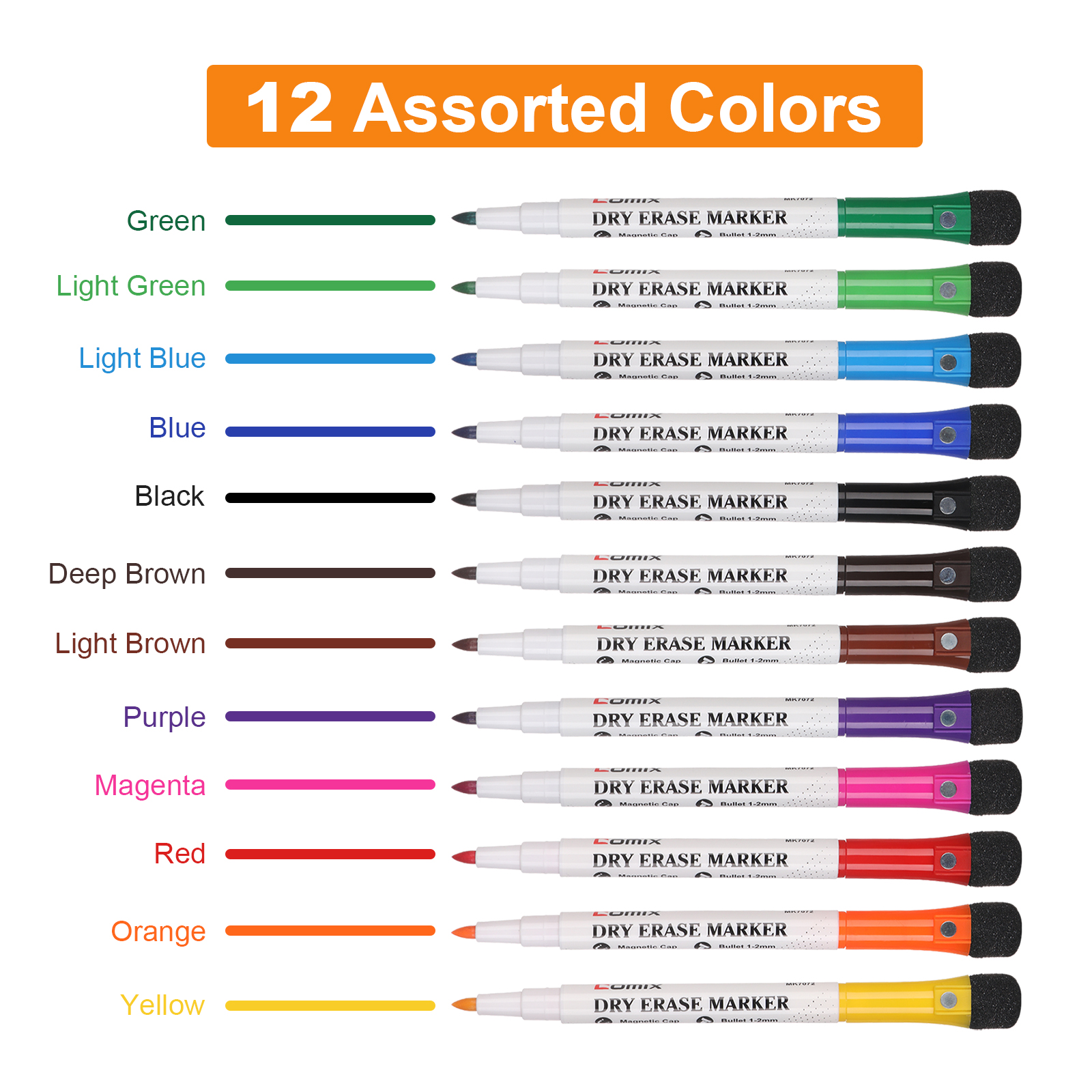 COMIX Magnetic Dry-Erase Markers, Fine Tip, 36-Pack Assorted Colors photo 2