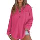 thumbnail image 3 of Tops de Punto Gofre para Mujer, Camisetas Henley de Larga con Cuello en V, Color Liso, Túnica Informal Rosa Roja L, 3 of 8