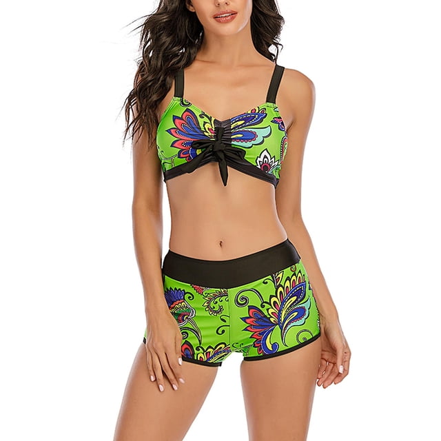 Conjunto de bikini HUOGUO para mujer, sexy, estampado liso, corte alto